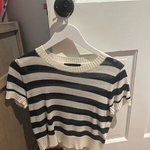 Zara Navy and White Striped Short Sleeve Tee